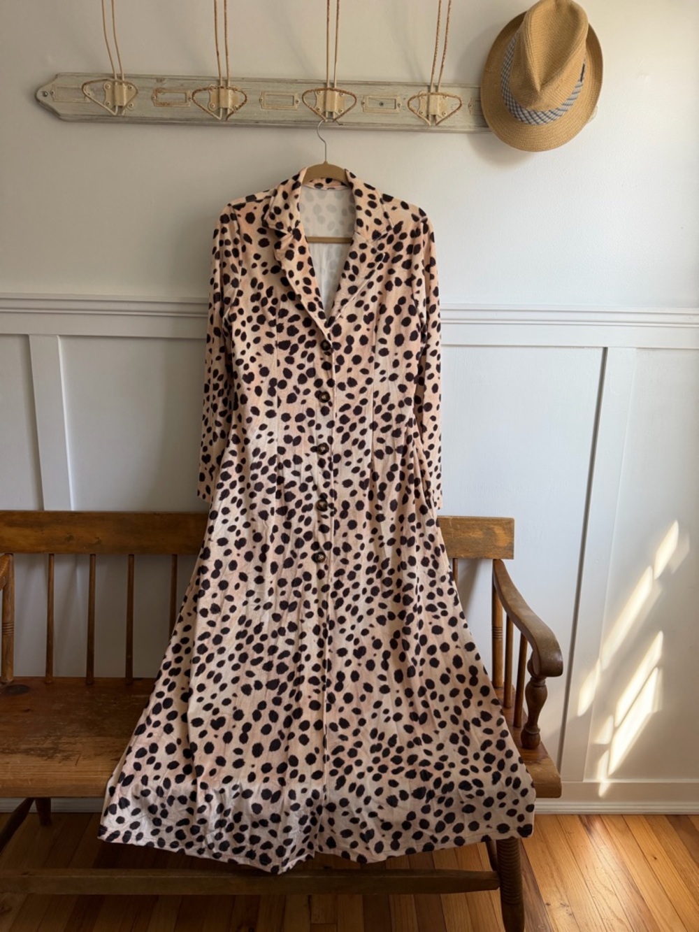 Long Pink Leopard Print Button-Front Duster